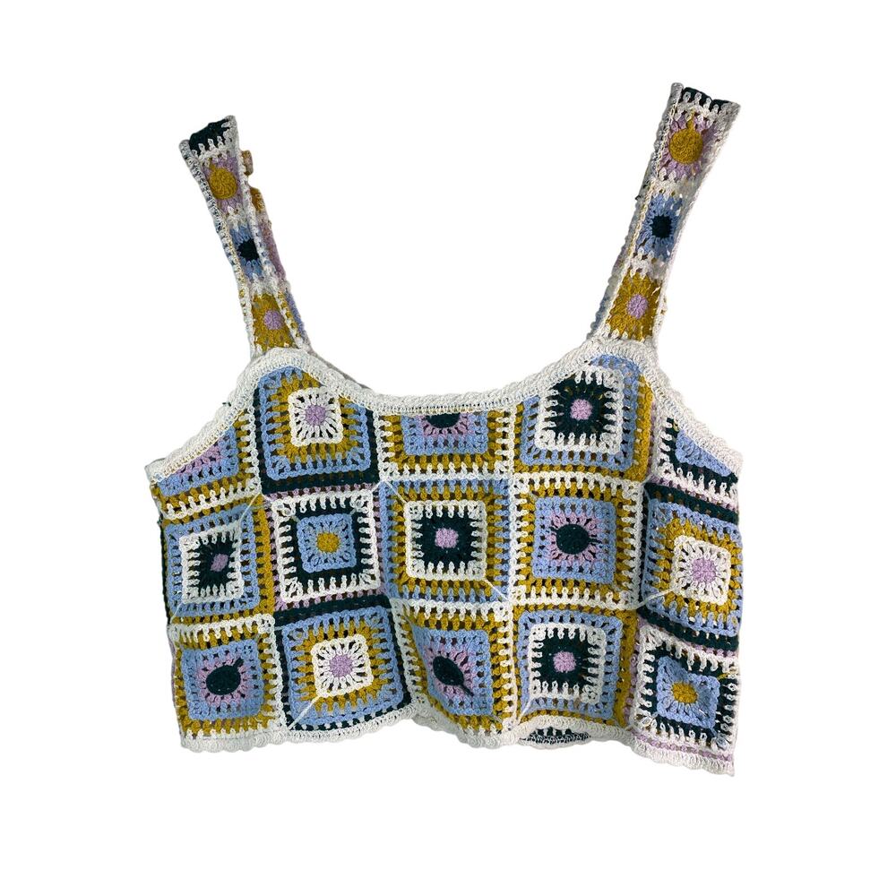 New In Women's Size S‎ Crochet Granny Square Crop Tank Top *